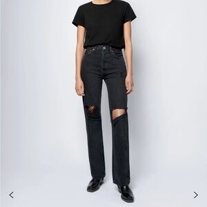 Re/done High-Rise loose Black Distressed Straight-Leg Jeans